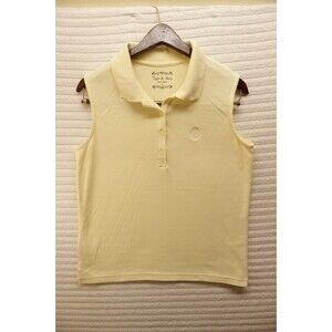Taylor & Henry Women Athletic Polo Top L Yellow Button Sleeveless Stretch Logo